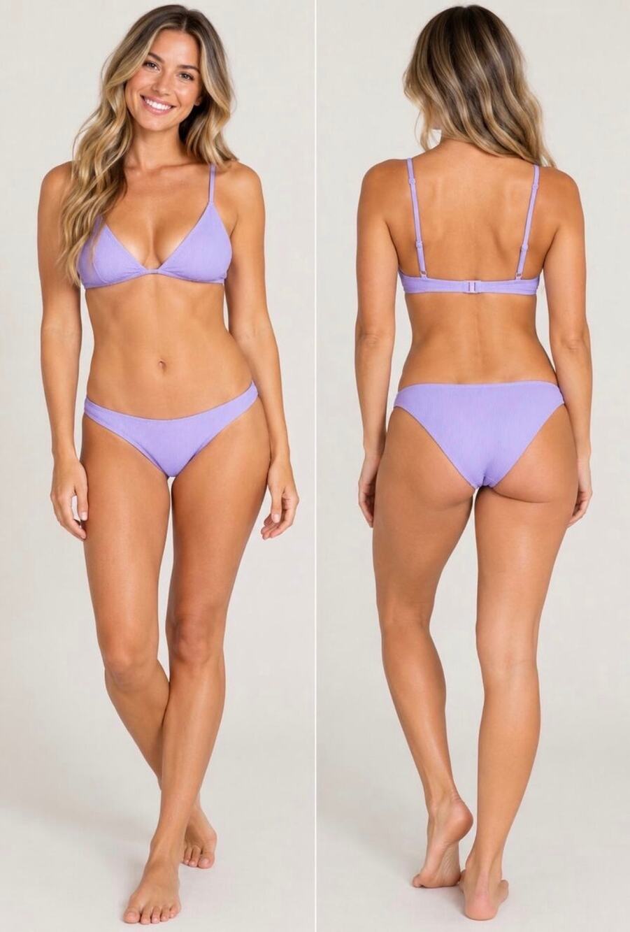 Cyn & Luca M Amethyst Purple Ribbed Bikini Bottom Medium Coverage NWT